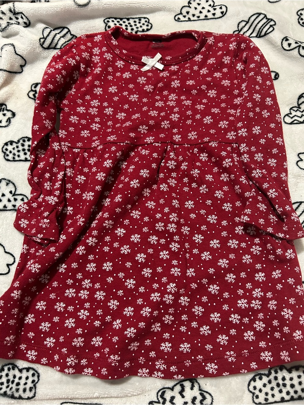 Red Long Sleeve Snowflake Dress